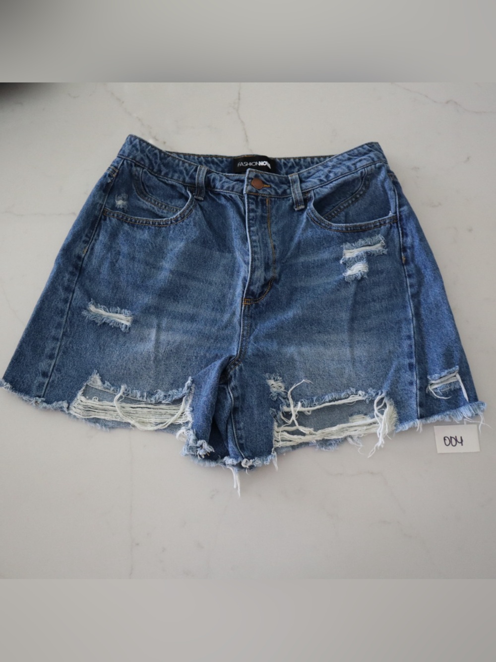 Fashion Nova Blue Distressed Denim Shorts